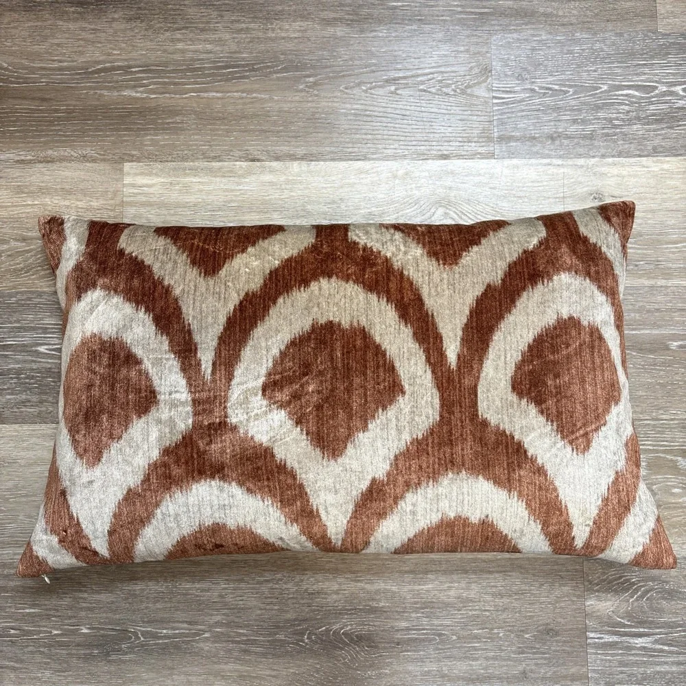 Pottery Barn Carmelia Velvet Rust Ivory Ikat Lumbar Pillow & Down Insert 16X26